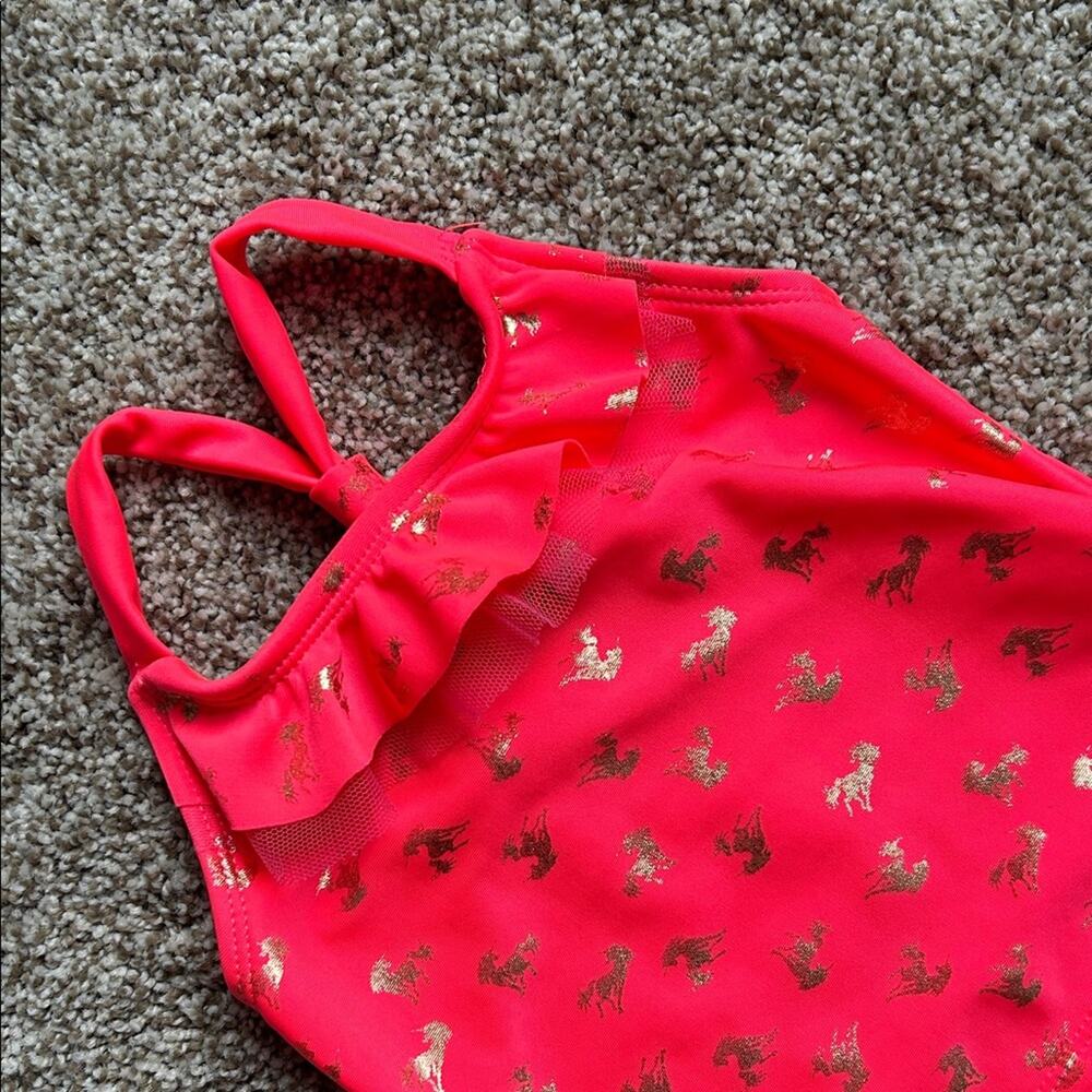 Kids 2 Piece Bright Coral Colored Unicorn Tankini, Size 18 Months - Picture 5 of 6